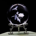 60Mm 3D Hummingbird Crystal Ball Paperweight Laser Engraved Humming Bird Figurine Glass Sphere Crystal Globe With Stand