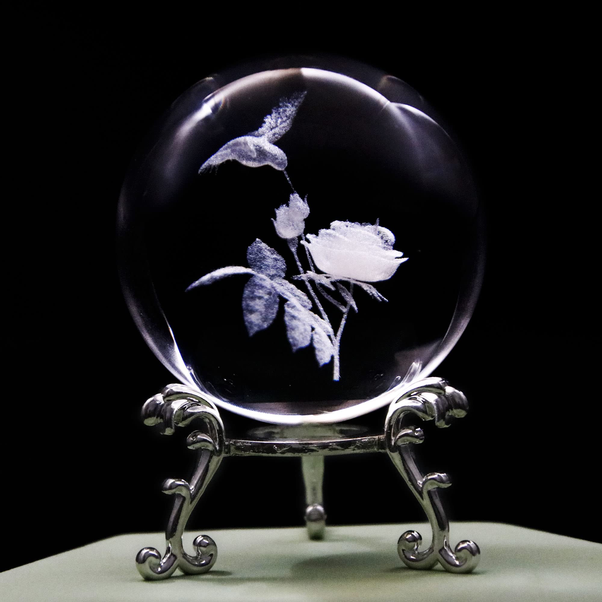 60Mm 3D Hummingbird Crystal Ball Paperweight Laser Engraved Humming Bird Figurine Glass Sphere Crystal Globe With Stand