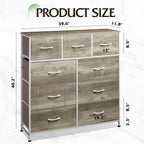 Wlive 9-Drawer Dresser, Fabric Storage Tower For Bedroom, Hallway, Nursery, Closet, Tall Chest Organizer Unit With Fabric Bins, Steel Frame, Wood Top, Easy Pull Handle, Greige