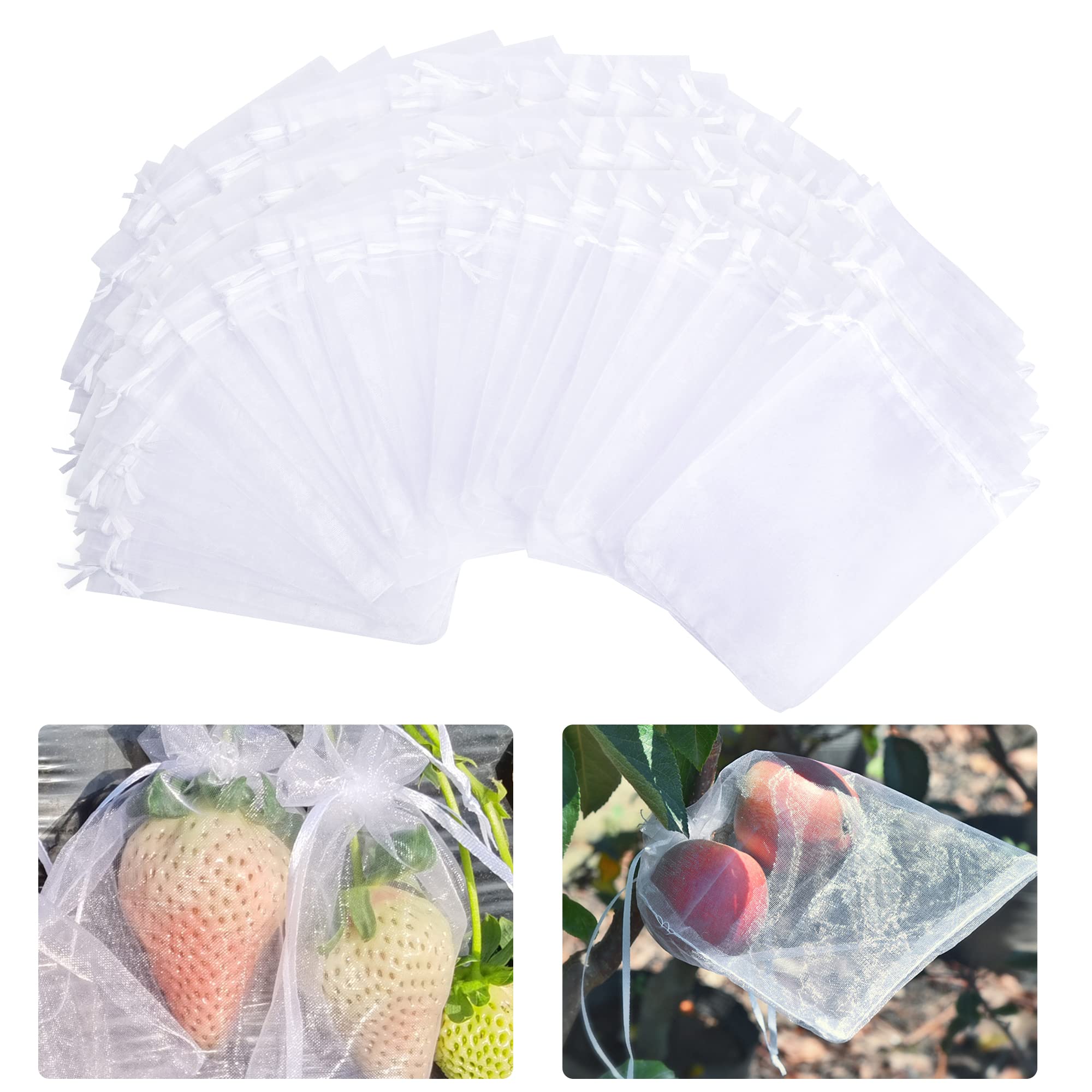 100 Pieces Organza Fruit Netting Bags - 6X8 Inch Fruit Protection Bags With Drawstring, Garden Plant Net Barrier Bag For Tomatoe