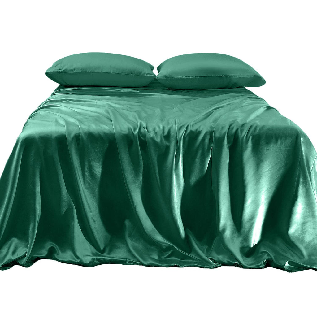 Elegant Comfort Luxurious 4-Piece Silky Satin Sheet Set, Skin And Hair Friendly, Wrinkle, Fade, Stain Resistant With Deep Pockets Fitted Sheet, Cooling Soft Satin Sheet Set, Twin Xl, Hunter Green