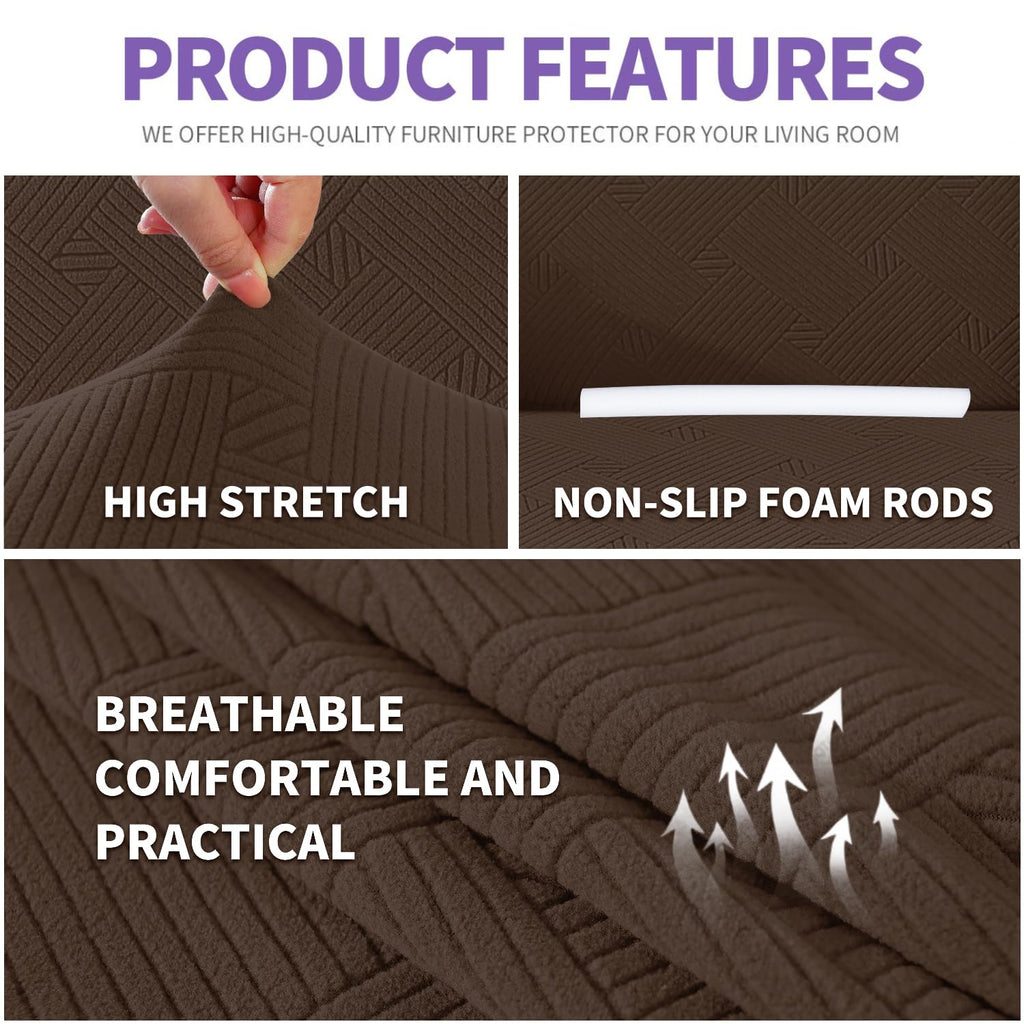 Znsayotx Chair Cover With Arms (31'-46'), New Striped Sofa Chair Covers For Living Room, Dogs Pet Friendly Anti-Slip Chair Protector Spandex Armchair Slipcovers (Coffee, Chair)