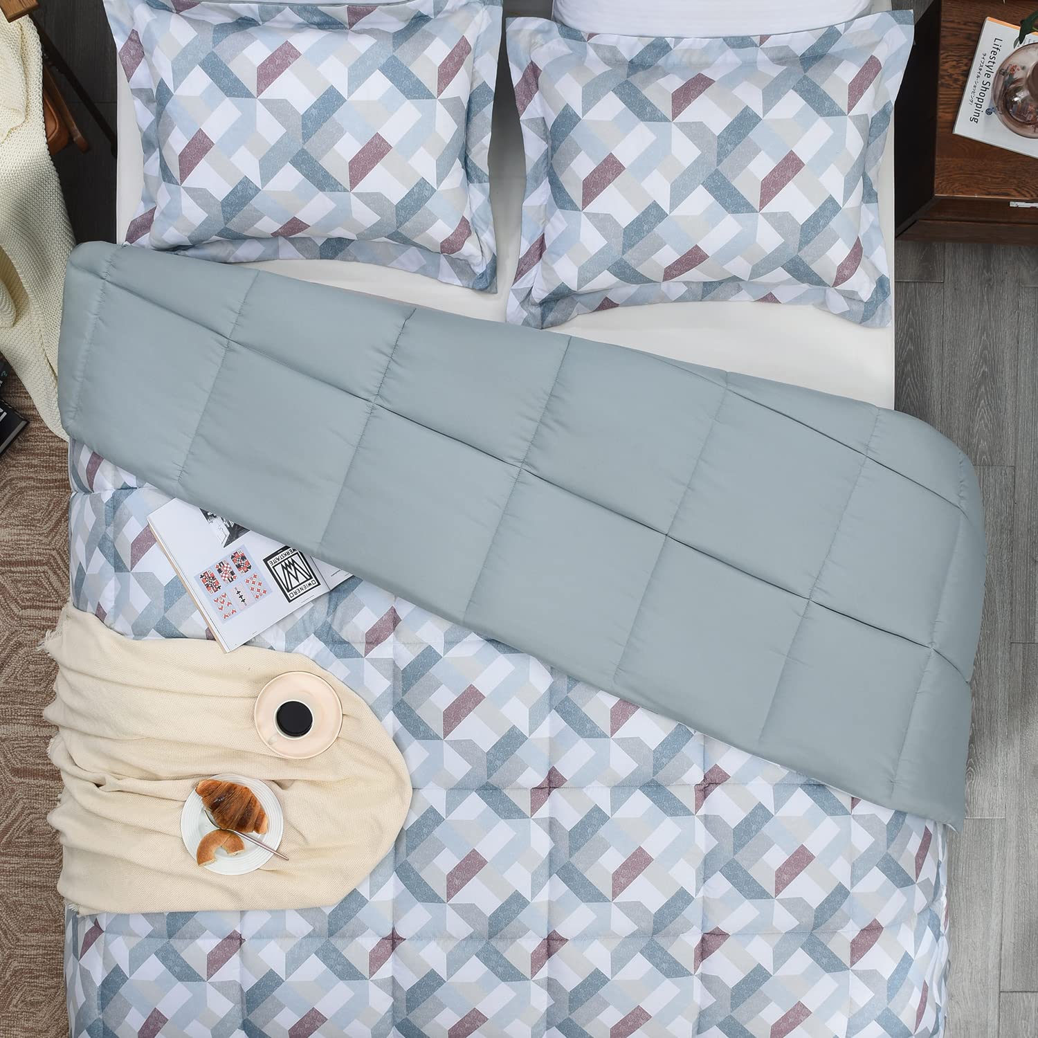 Basic Beyond Twin Comforter Set - Printed Geometry Pattern Comforter Set Twin Size,Lightweight Down Alternative Bed Comforter Set Twin(Geometry,Twin)
