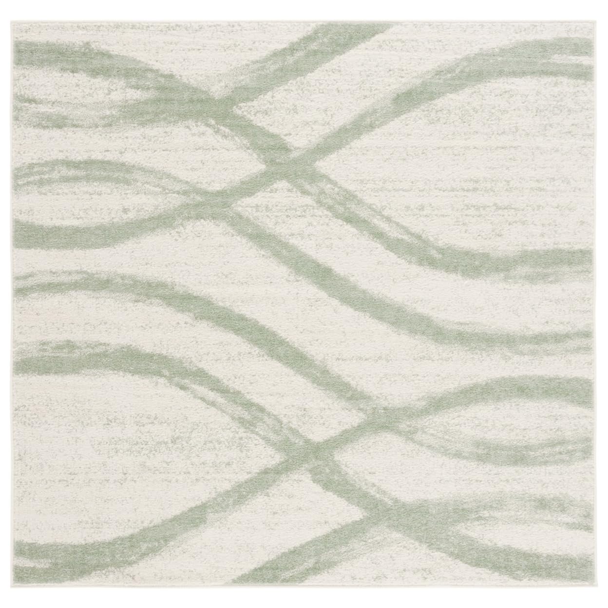 Safavieh Adirondack Collection Area Rug - 6' Square, Ivory & Sage, Modern Wave Distressed Design, Non-Shedding & Easy Care, Idea