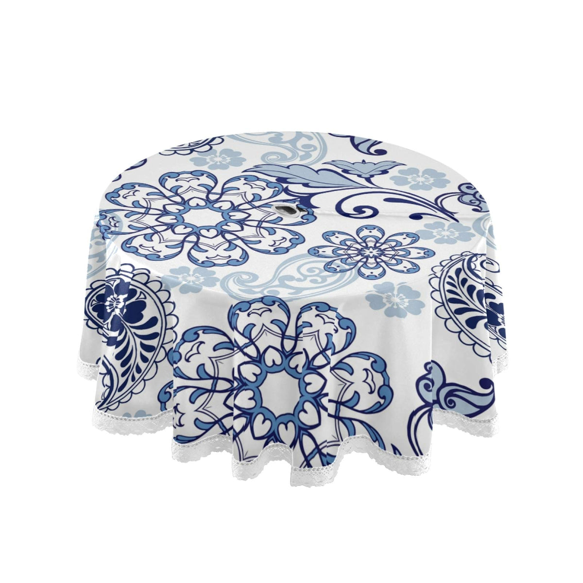 Qilmy Paisley Flower Outdoor Tablecloth 60 Inch Waterproof Round Tablecloth With Umbrella Hole And Zipper For Backyard Party Bbq