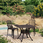 vidaXL Bronze Bistro Patio Set - 3 Piece Cast Aluminum Outdoor Furniture Set with Weather-Rust Resistant Table and Chairs - Includes Umbrella Hole