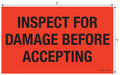 Tabbies Shipping & Handling Labels Fluorescent Red, 3'W X 5'H 'Inspect For Damage Before Accepting' 500 Labels/Roll, 12 Roll