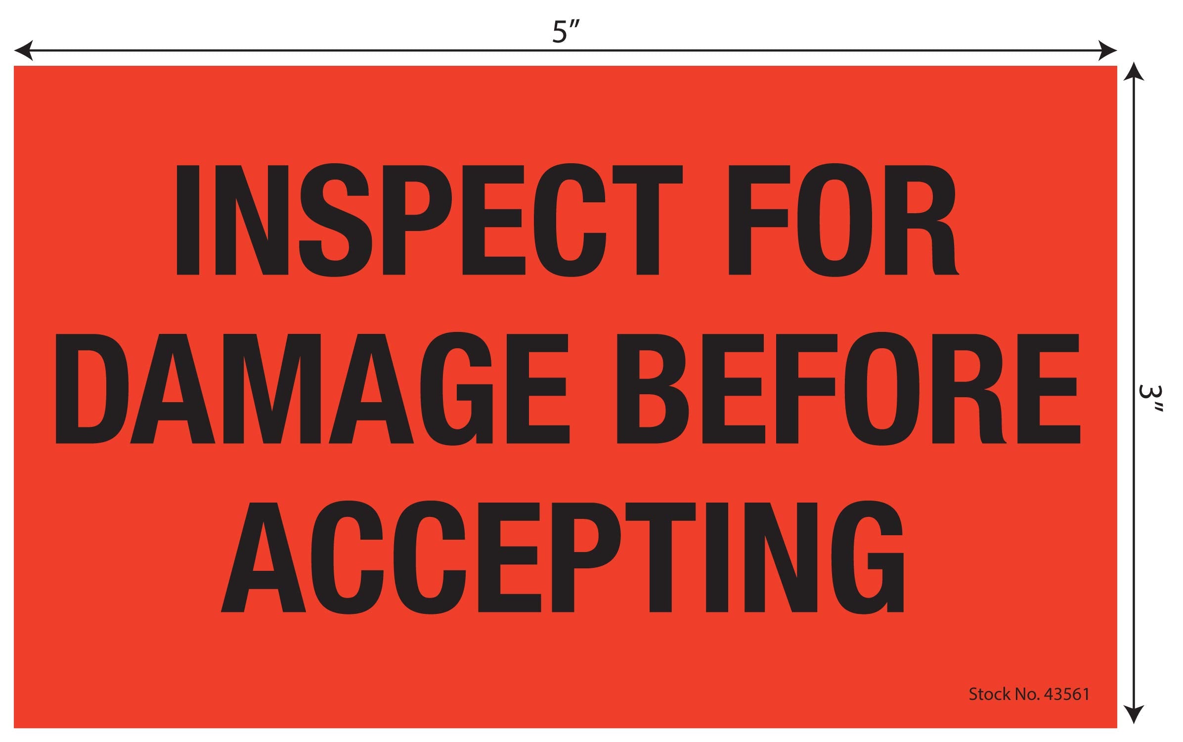 Tabbies Shipping & Handling Labels Fluorescent Red, 3'W X 5'H 'Inspect For Damage Before Accepting' 500 Labels/Roll, 12 Roll