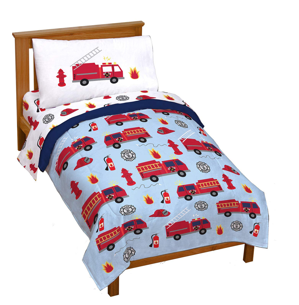 Jay Franco Monster Jam Truckin' Pals 4 Piece Toddler Bed Set - Includes Comforter & Sheet Set - Bedding Features Grave Digger &