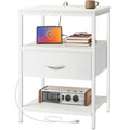 SUPERJARE Nightstand with Charging Station, White Night Stand with Adjustable Drawers, 17.7 Inches Wider Side Table for Bedroom,