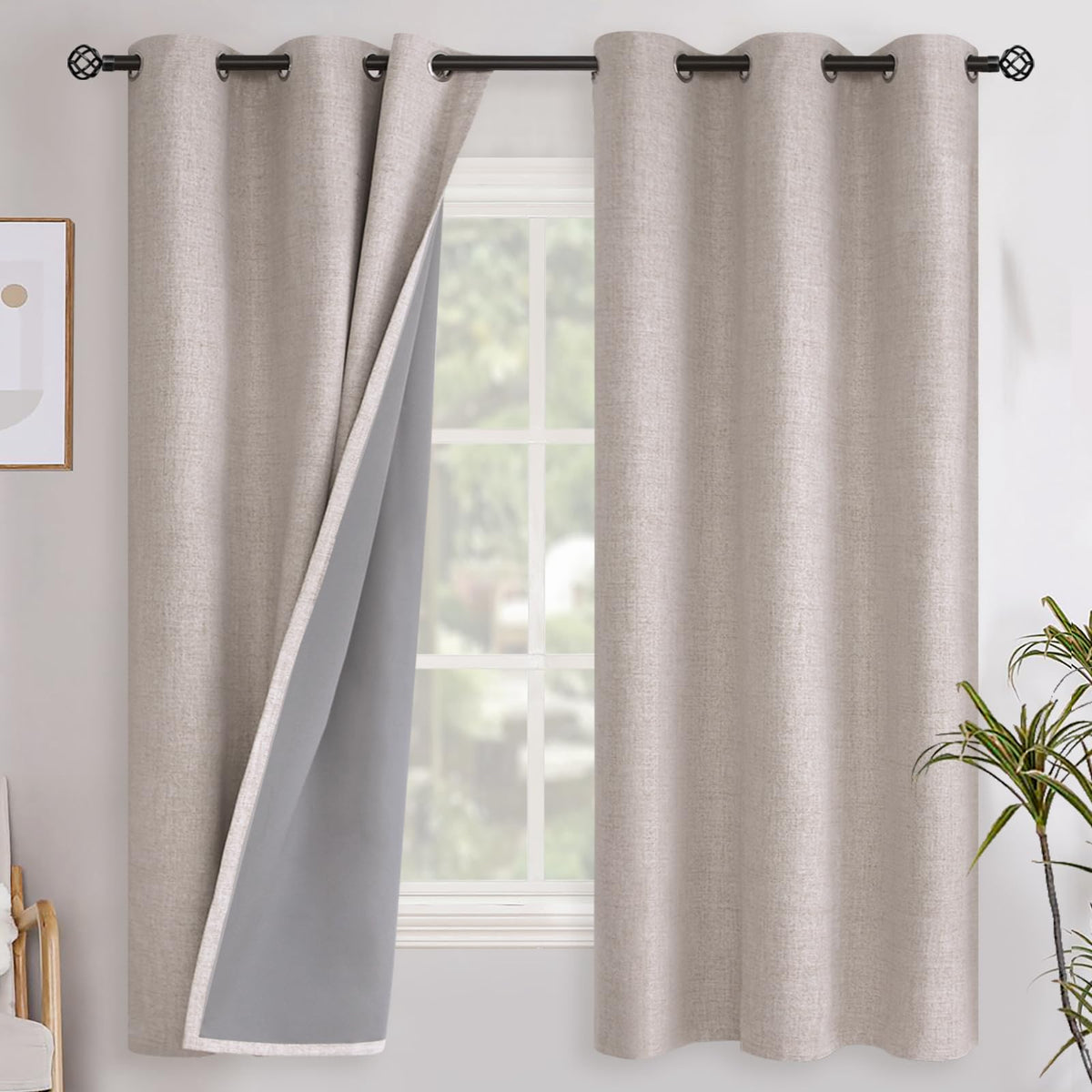 Youngstex Linen Blackout Curtains For Bedroom, Full Room Darkening Linen Textured Window Drapes Thermal Insulated Panels For Liv
