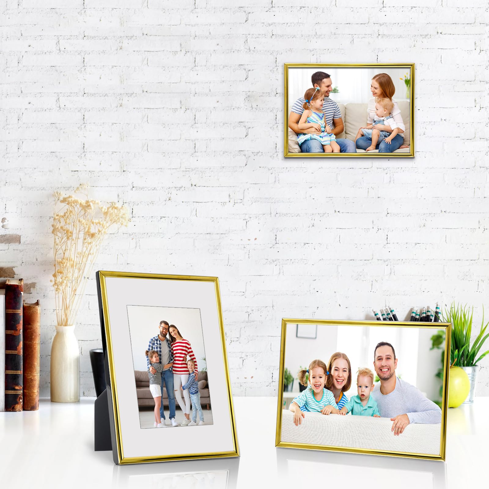 Decanit Gold Metal Thin Edge 5X7 Picture Frames, Gold Thin Profile Photo Frame 5 By 7 Inch,Wall Mount Or Tabletop