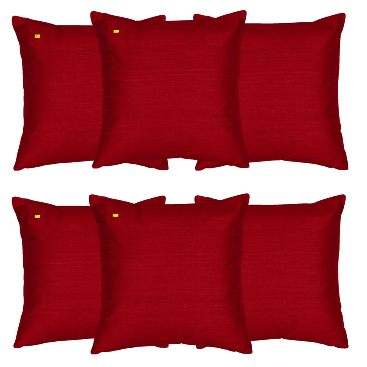 Fab Nation Set Of 6 Cushion Cover  Dupion Silk Fabric, Decorative Cushion Covers, Bold Red Color (Interlocked Cushion Covers, Z