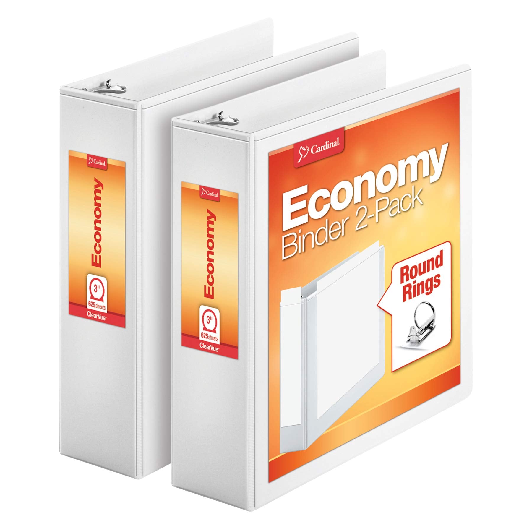 Cardinal Economy 3 Ring Binder, Binders For School And Office, Durable 3 Inch, Presentation View, White, Holds 625 Sheets, Nonst