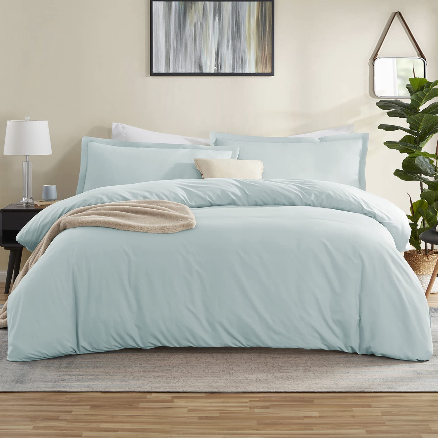 Nestl Light Blue Duvet Cover Full Size - Soft Full Size Duvet Cover Set, 3 Piece Double Brushed Full Duvet Covers With Button Cl