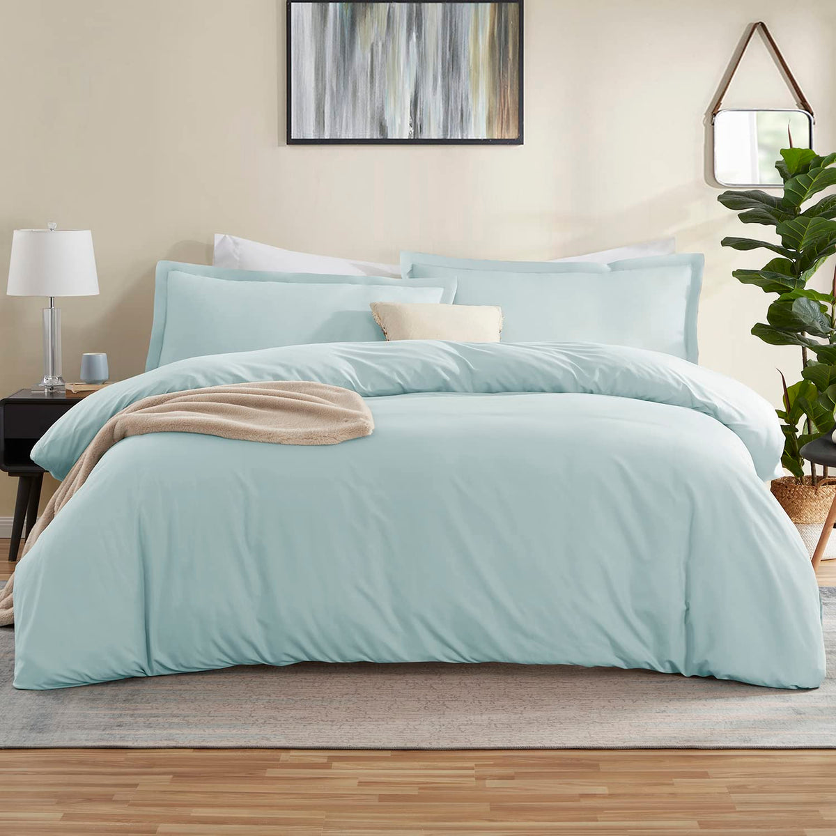 Nestl Light Blue Duvet Cover Queen Size - Soft Queen Duvet Cover Set, 3 Piece Double Brushed Queen Size Duvet Covers With Button