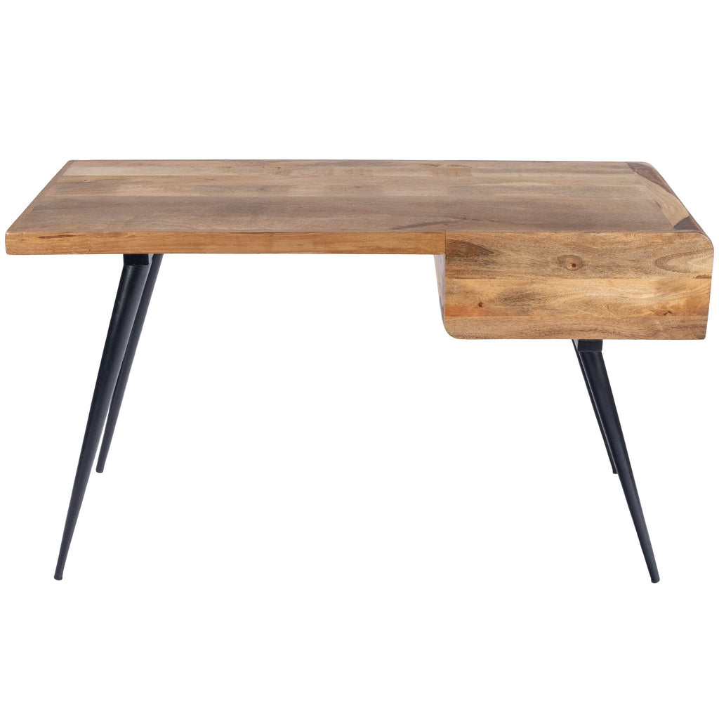 HomeRoots Mango Wood, Iron; Black Finish Natural Wood and Metal Desk