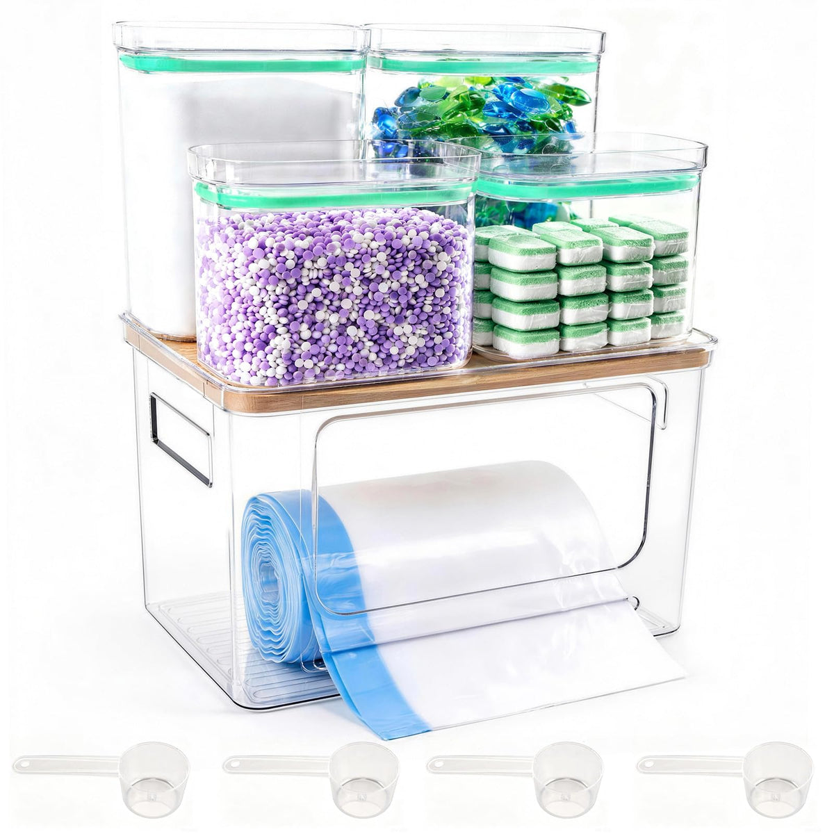5in1 Trash Bag Dispenser, Laundry & Dishwasher Pods Storage Container