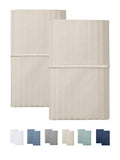 Feather & Stitch 2 Piece Pillowcase Set Standard Size Beige 100% Cotton Damask Stripe Pillow Cases 500 Thread Count 20X30 Inches
