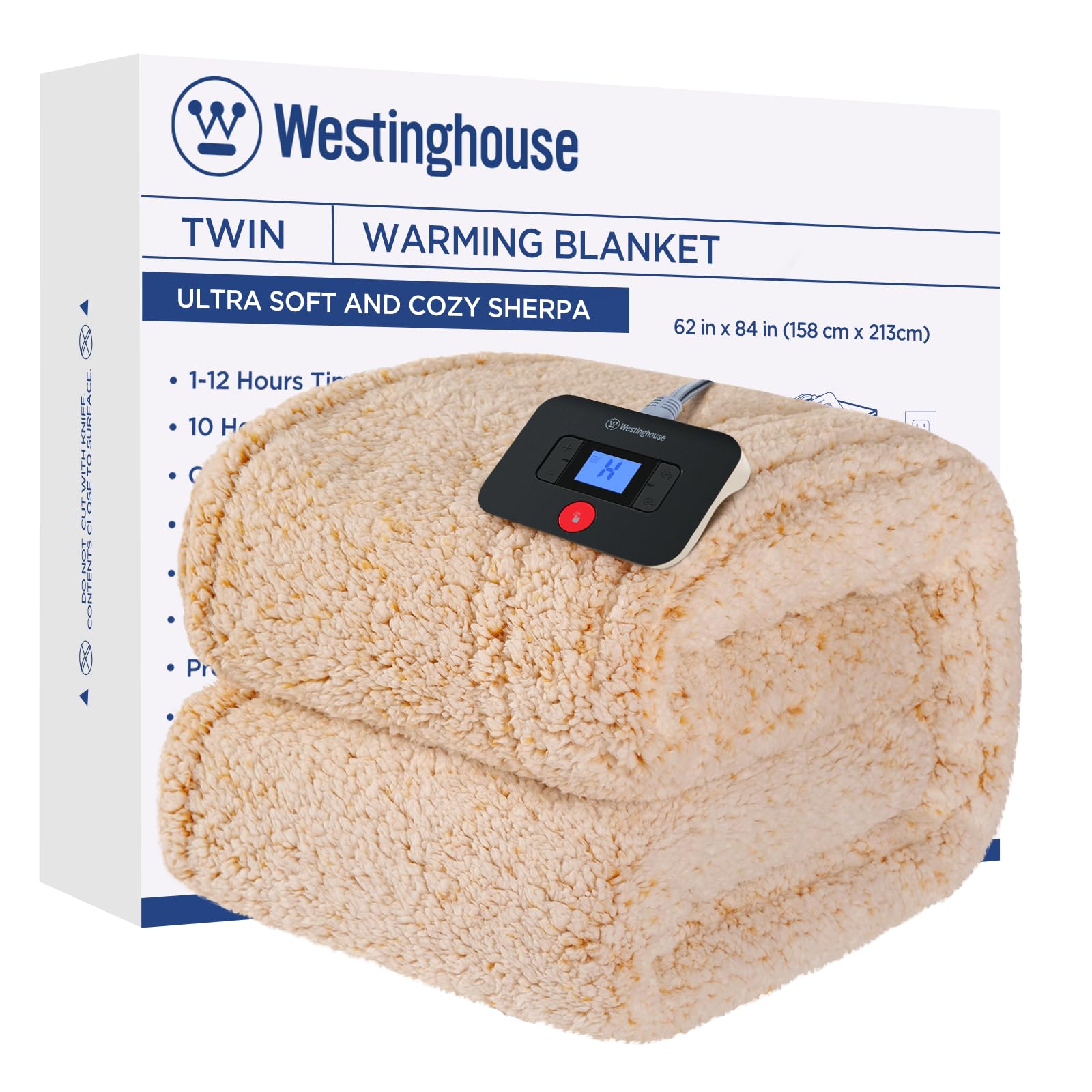 Westinghouse Electric Blanket Twin Size, Soft Plush Sherpa Heated Blanket With 10 Heating Levels & 1-12 Hours Auto-Off, Machine
