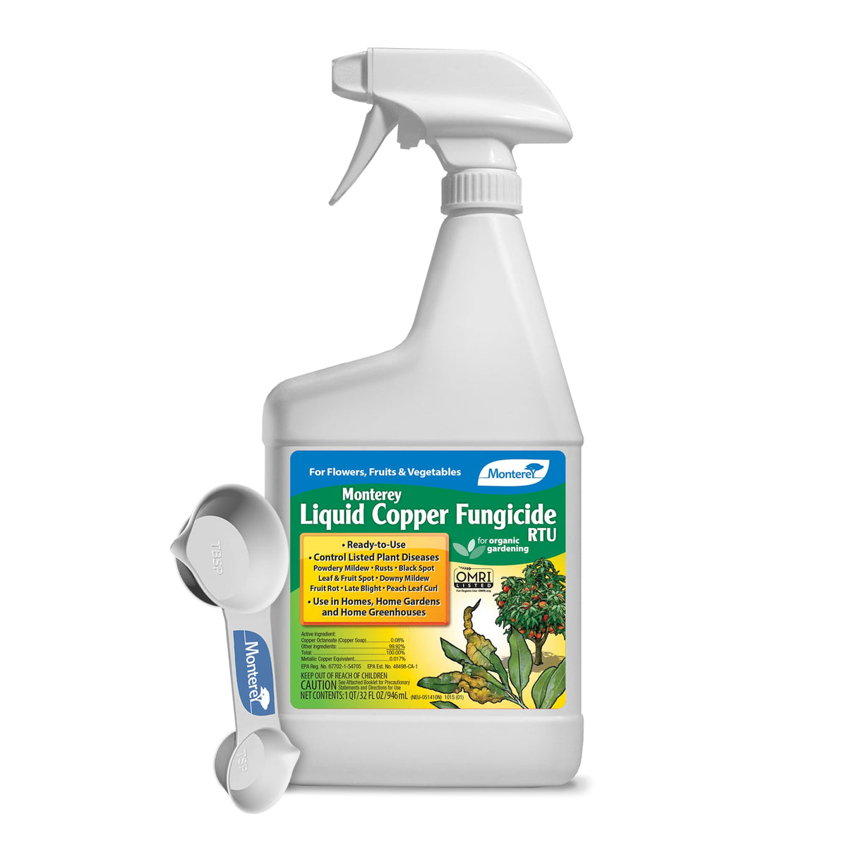 Monterey Liquid Copper Fungicide Spray Bundled With Measuring Spoon - Organic Gardening Fungicide For Flowers, Fruits, & Vegetab