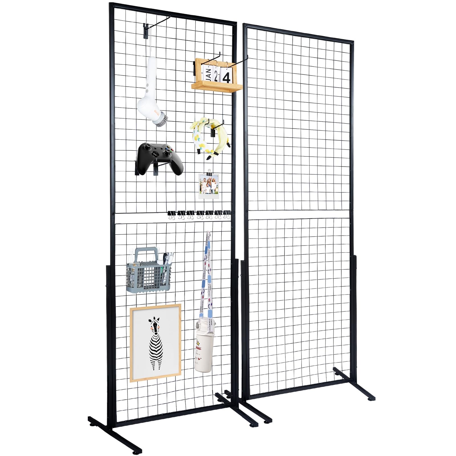 VEVOR 2' x 5.6' Grid Wall Panels Tower, 2 Packs Wire Gridwall Display Racks with T-Base Floorstanding, Double Side Gridwall Pane