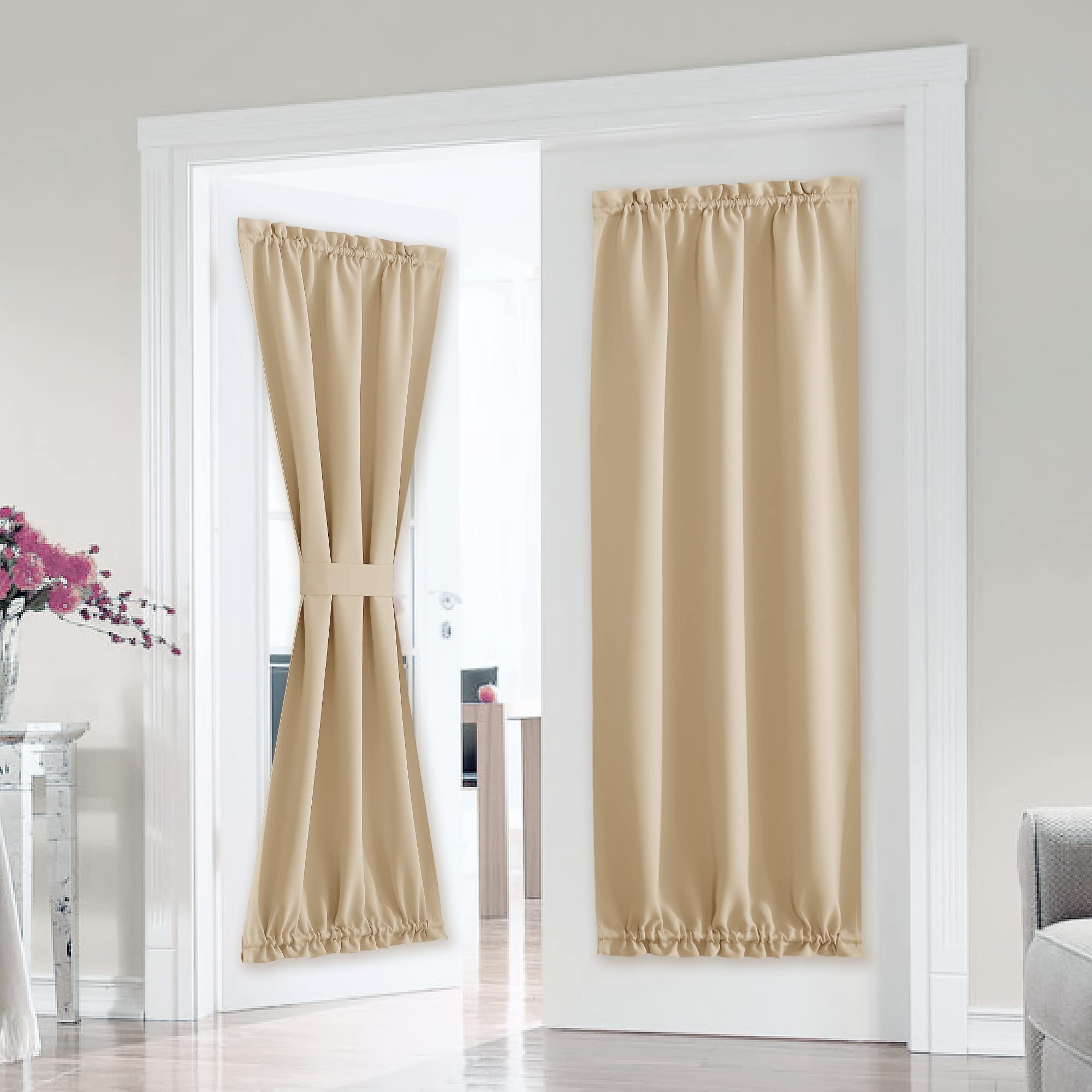 PONY DANCE Front Door Blinds - Blackout Patio Panel Top and Bottom Rod Pocket French Door Curtain for Privacy Bonus Tiebacks, Do