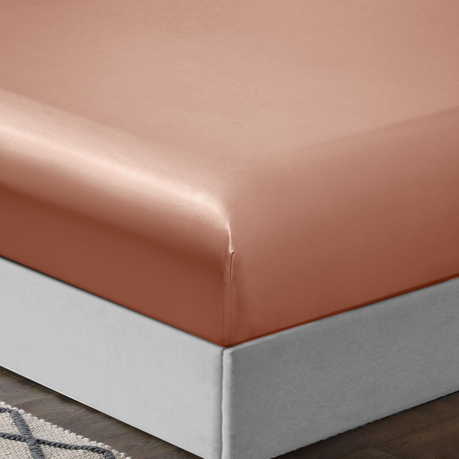 Treely 4 Piece Satin Sheets Twin Size Silky Smooth Champagne Satin Sheet Set With Deep Pocket, Satin Fitted Sheet, Flat Sheet, 2
