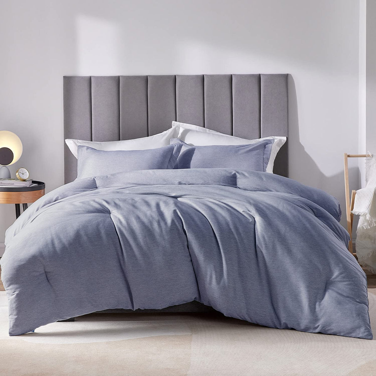 Cozylux Queen Size Comforter Set - 3 Pieces Blue Soft Luxury Cationic Dyeing Bedding Comforter For All Season, Breathable Lightw