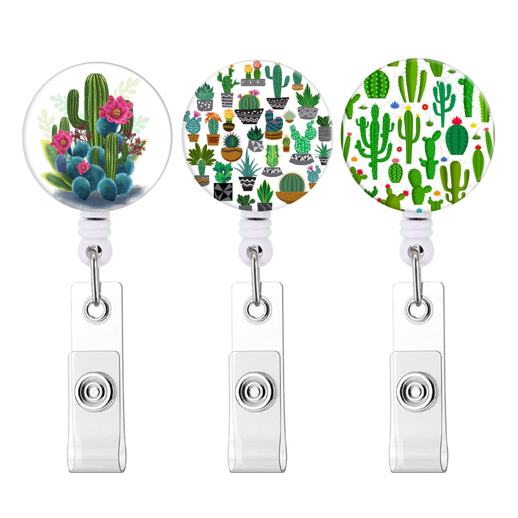 Retractable Badge Holders, Cute Nursing Badge Reel, Badge Clip Id Card Holders (3Pack Pretty Catus)