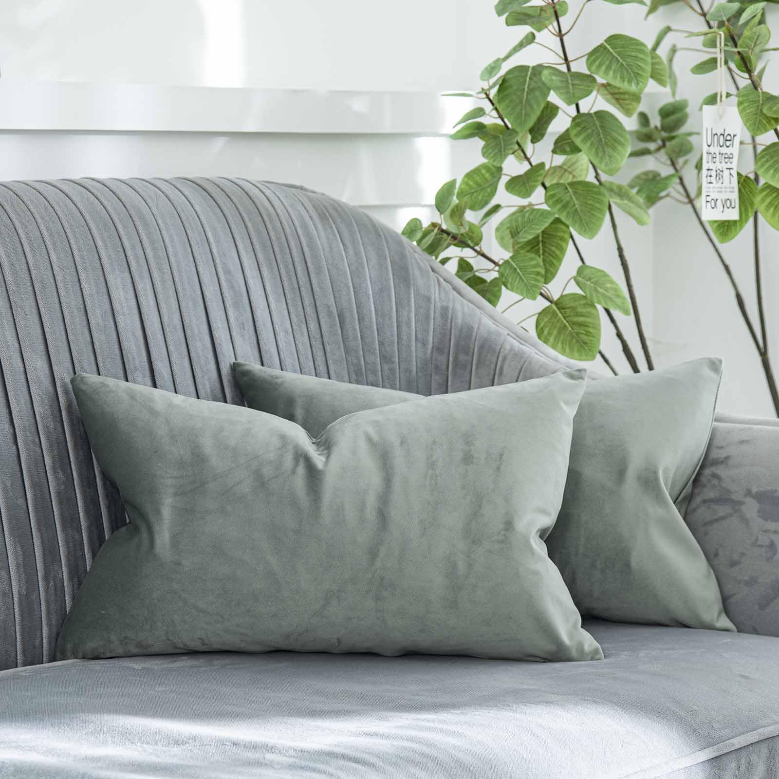 Quafoo Eucalyptus Decorative Lumbar Velvet Throw Pillow Covers 12X20 Inch Set Of 2 With Zipper Luxury Soft Solid Rectangle Cushi