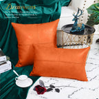 Brawarm Faux Leather Throw Pillow Covers 18 X 18 Inches, Orange Leather Pillow Cover, Hand Stitched Leather Decorative Pillow Co