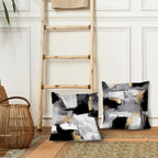 Supwhd Black And White Pillow Covers, Abstract White Black And Gold Pillow Covers 16X16 Set Of 2, Modern Black And White Pillow