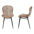 Baxton Studio Bali & pari Sabelle Japandi Greywashed Rattan and Black Metal 2-Piece Dining Chair Set