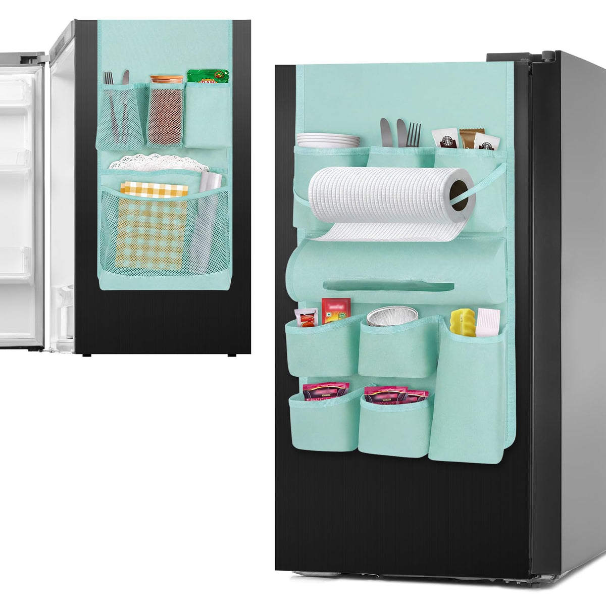 Weysat Mini Fridge Organizer with 14 Pocket for Dorm,Classic,Mint