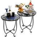 Plant Castle Outdoor Side Table For Small Spaces, 2 Pack 14 Inch Round Metal End Table For Patio Balcony Yard Porch, Anti-Rust W