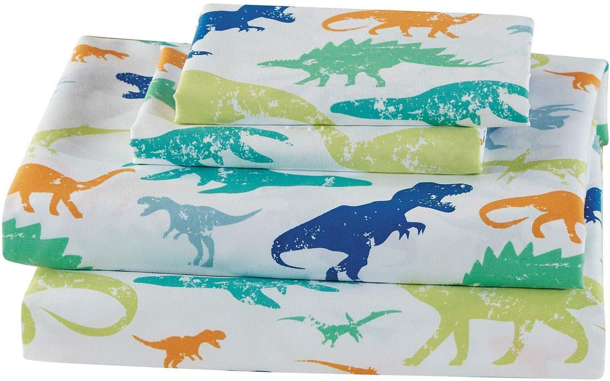 Fancy Linen Sheet Set For Boys/Girls/Teens Kids Dinosaur Dino World Vintage Green White Orange Blue New (Full)