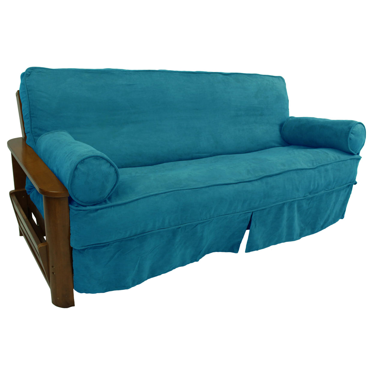 Blazing Needles Solid Microsuede Double Corded 8&quot; to 9&quot; Futon Slipcover Set with 2 Bolster Pillows (Set of 3), Full, Aqua Blue