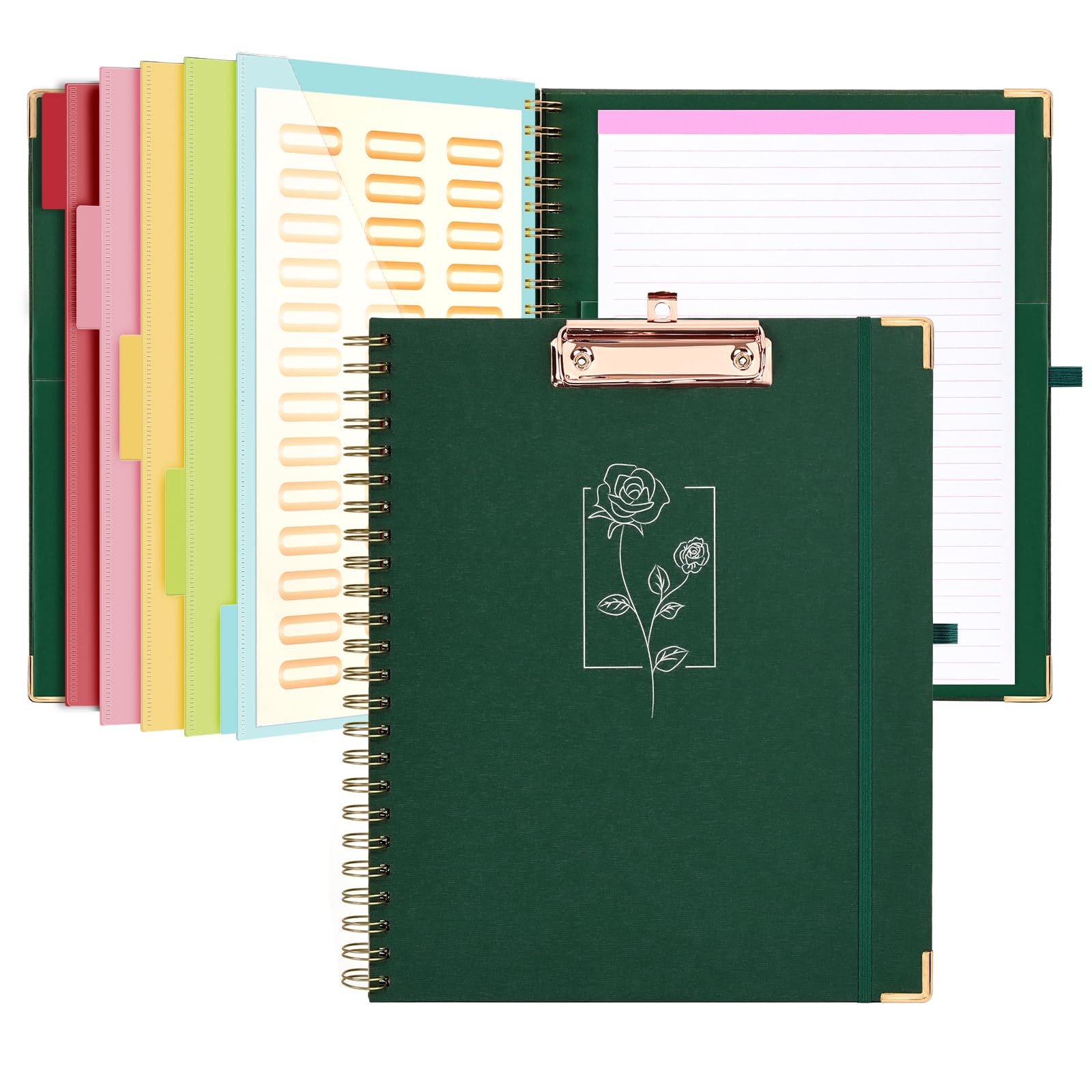 Eyrozill Clipboard With Storage, Clipboard Folio With Refillable Lined Notepad, Spiral Clipboards For Letter Size With 5 Folders