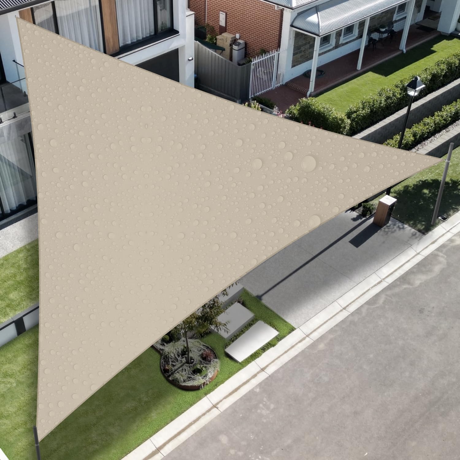 Tang Sunshades Depot 12X12X17 Right Triangle Waterproof Knitted Shade Sail Curved Edge Beige 260 Gsm Uv Block Shade Fabric Pergo