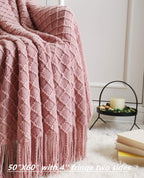 Crevent Light Blush Pink Knit Throw Blanket For Couch Sofa Chair - Soft And Decorative For Spring Summer (50''X60'' Dusty Pink/P