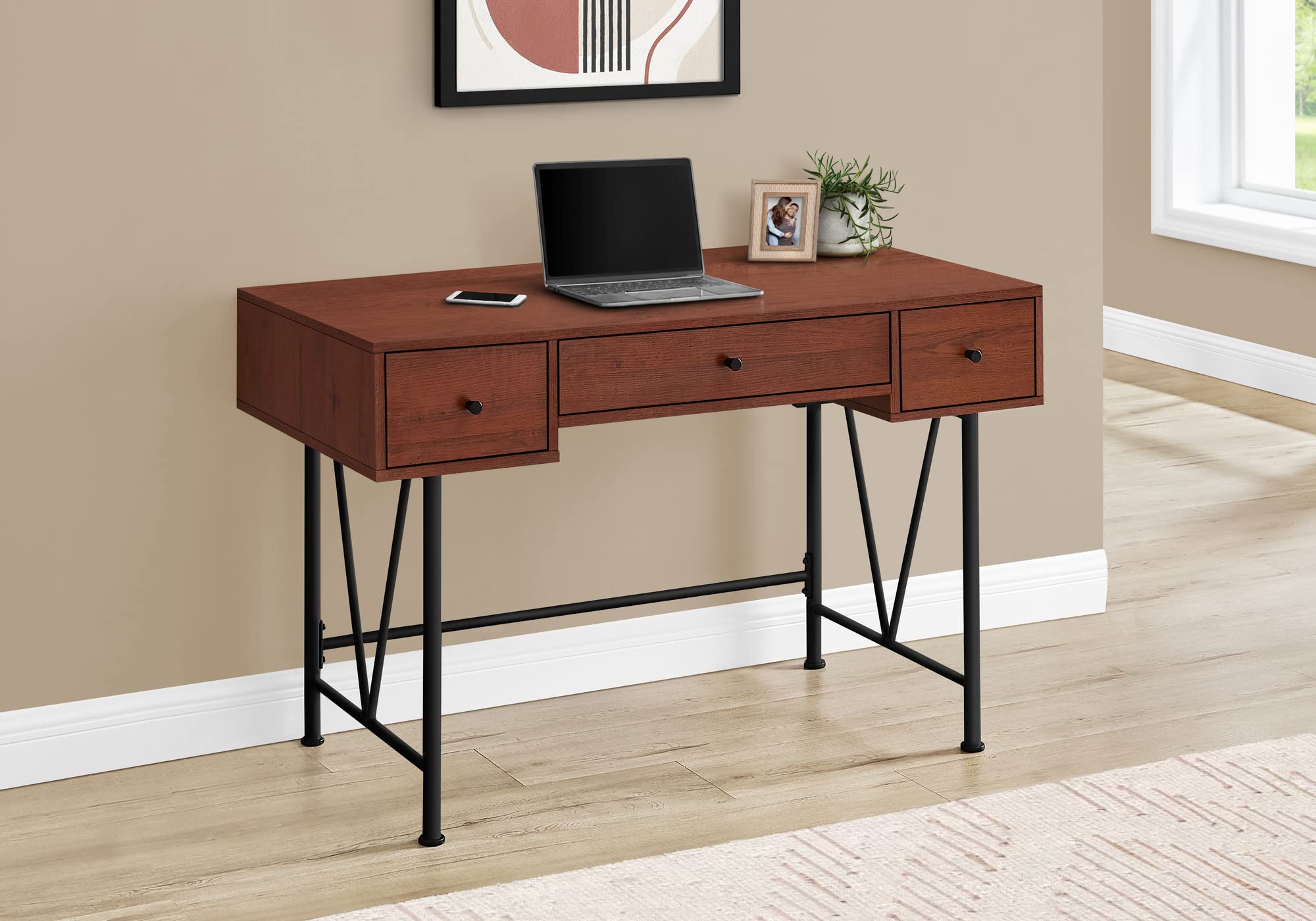 Monarch Specialties 7671 Computer Desk, Home Office, Laptop, Storage Drawers, 48&quot; L, Work, Metal, Laminate, Brown, Transitional Desk-48 L Cherry Black, 47.25&quot; L x 23.75&quot; W x 30.5&quot; H