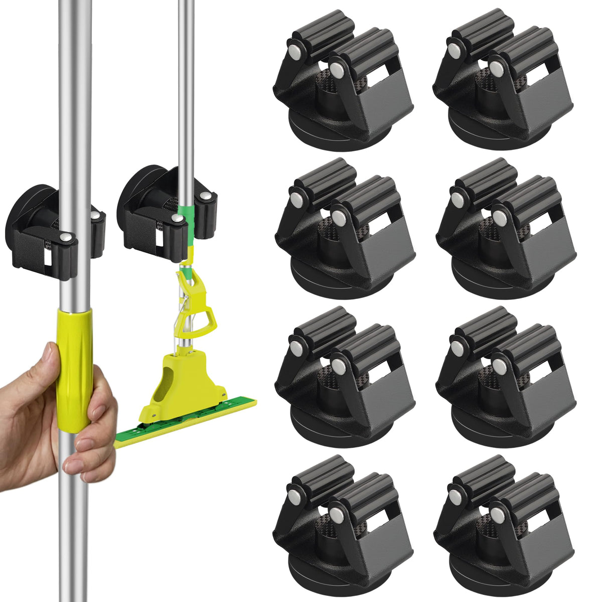 ULIBERMAGNET Magnetic Mop Broom Holder,Heavy Duty Movable Magnetic Broom Holder Rack,Antislip Wall Mounted Utility Storage Mop 