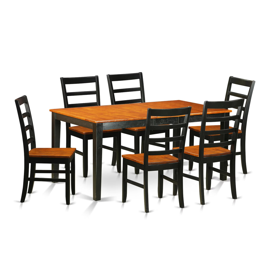 East West Furniture NIPF7-BCH-W 7 Piece Dining Table Set Consist of a Rectangle Dining Room Table with Butterfly Leaf and 6 Wooden Seat Chairs, 36x66 Inch, Black & Cherry