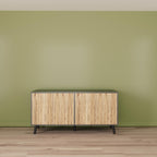 Sideboard Buffet Cabinet with Storage, 55" Kitchen Storage Cabinets with 4 Doors and Shelves (Dark Gray & Natural)