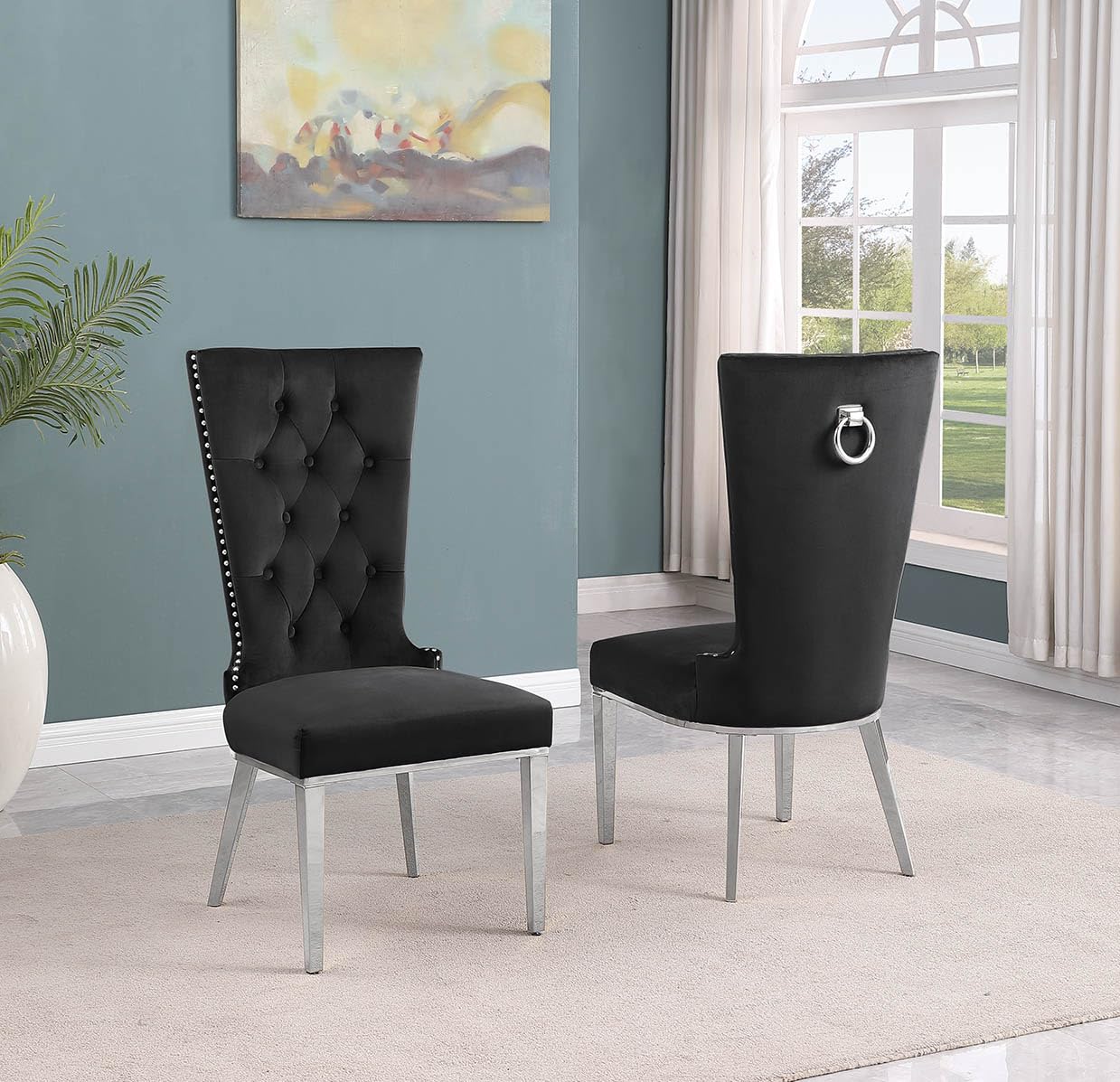 Best Quality Furniture SC330-337 Dining Chairs, Black/Silver