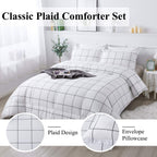 Andency White Grid Comforter Set Twin(66X90Inch), 2 Pieces (1 Plaid Comforter And 1 Pillowcase) White Plaid Comforter Set, Light