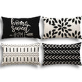Ycoll Lumbar Pillow Covers 12X20 Set Of 4, Modern Sofa Throw Pillow Cover, Decorative Outdoor Linen Fabric Pillow Case For Couch