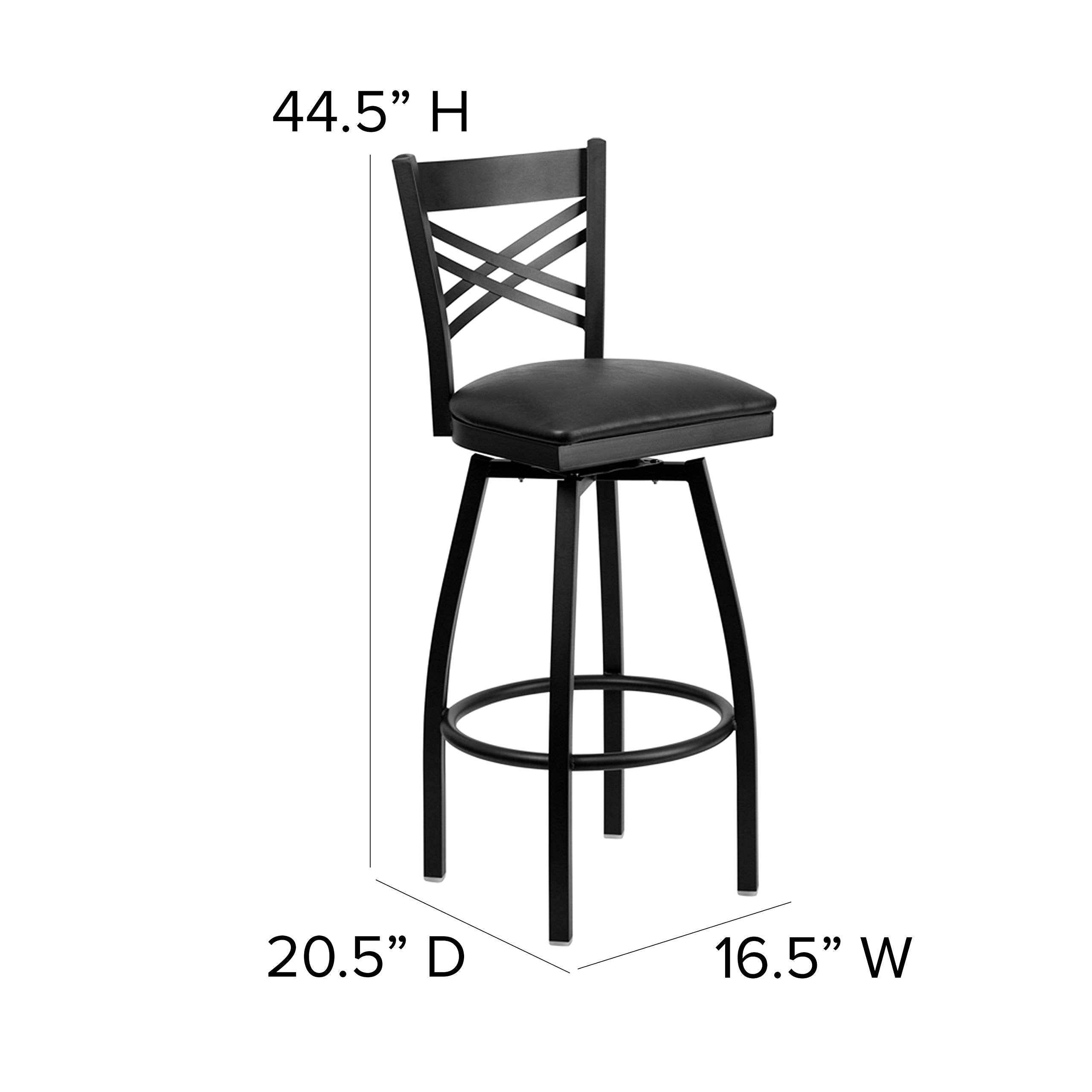 Flash Furniture Hercules "X" Back Metal Barstool, Upholstered Armless Chair, Black Vinyl/Black Metal, Model XU-6F8B-XSWVL-BLKV-GG,