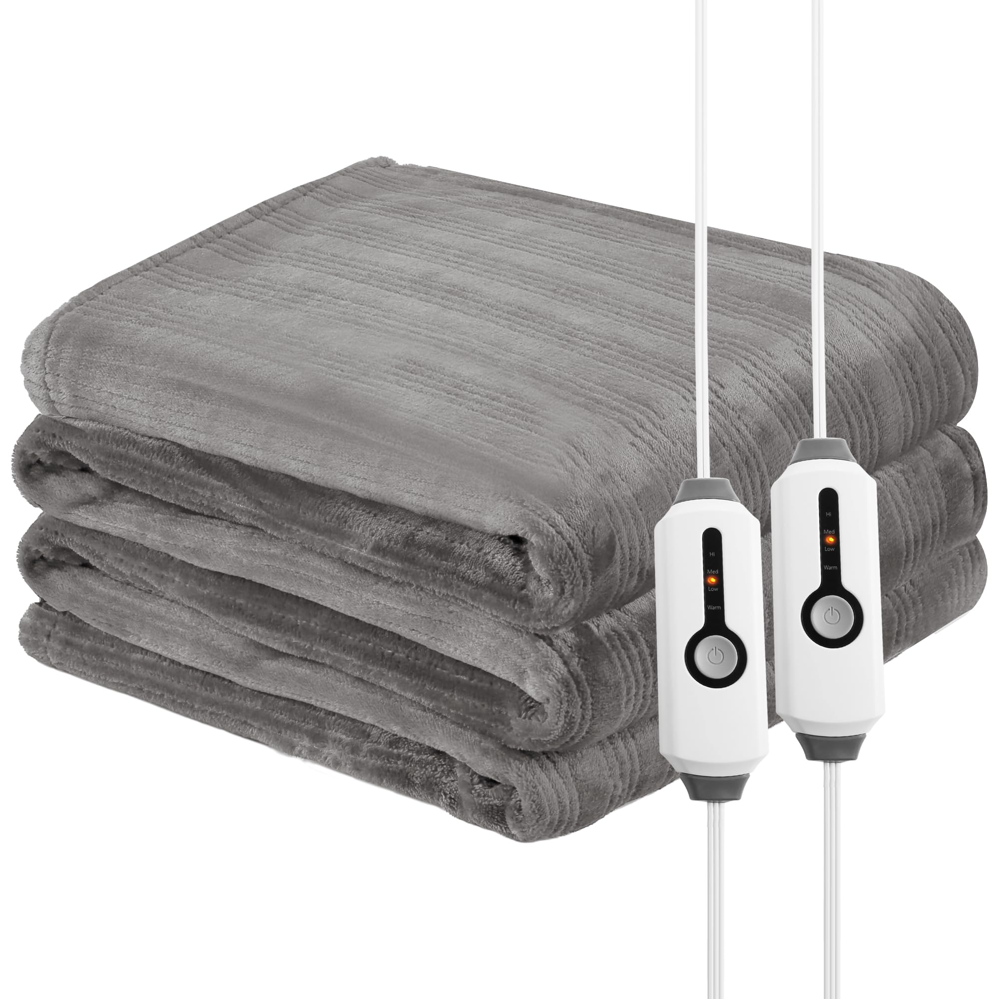 McJaw Electric Heated Blanket 84'' x 90'' Queen Size Flannel Fabric, Keep Your Warm All Night, Dual Controllers, 4 Heating Level